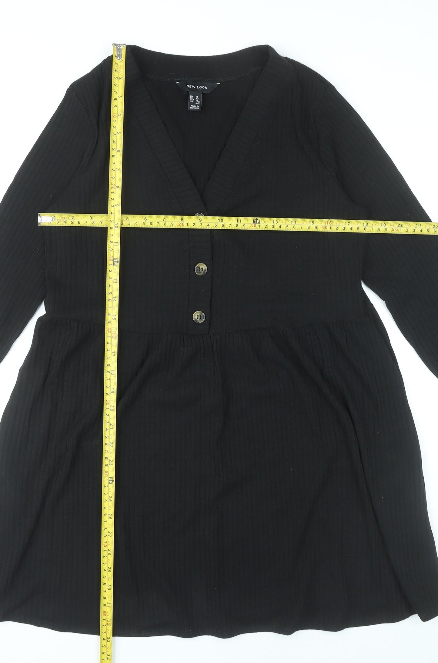 New Look Women’s Black Size 14 Skater Dress Long Sleeve V-Neck