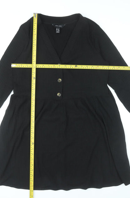 New Look Women’s Black Size 14 Skater Dress Long Sleeve V-Neck