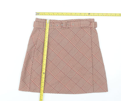 H&M Women’s Red Check A-Line Tweed Skirt UK 8 Knee Length