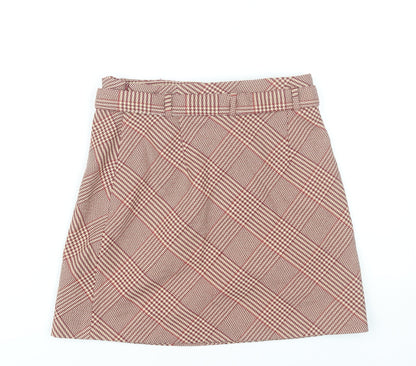 H&M Women’s Red Check A-Line Tweed Skirt UK 8 Knee Length