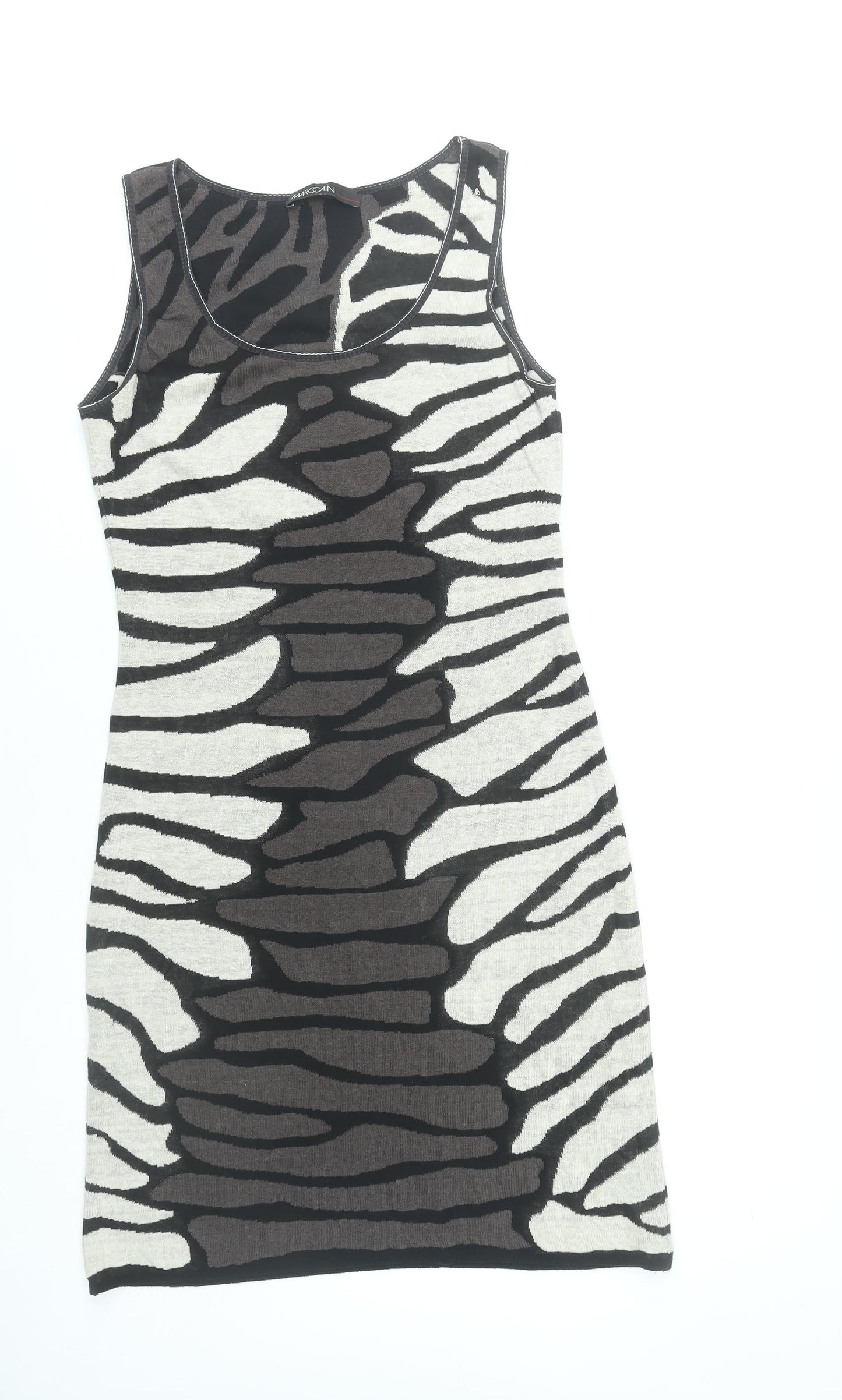 Marc Cain Women’s Black Grey White Zebra Bodycon Dress Size 10