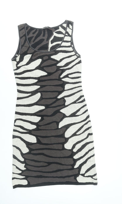 Marc Cain Women’s Black Grey White Zebra Bodycon Dress Size 10