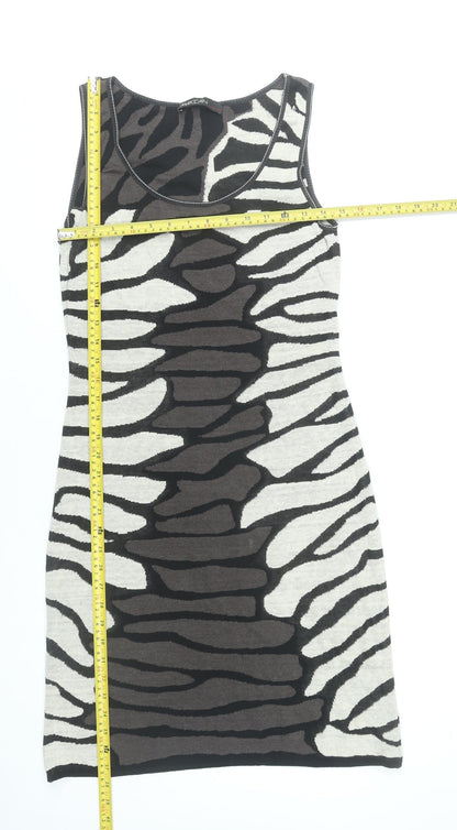 Marc Cain Women’s Black Grey White Zebra Bodycon Dress Size 10