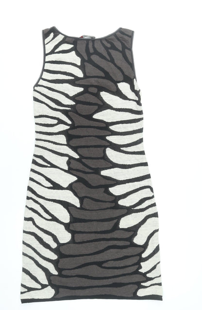 Marc Cain Women’s Black Grey White Zebra Bodycon Dress Size 10