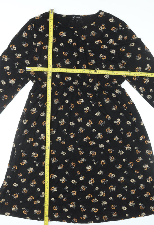 Next Women’s Black Floral Skater Dress Size 18 Knee Length 3/4 Sleeve