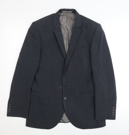 Next Men’s Grey Wool Blend Suit Jacket 36R Notch Lapel 2 Button