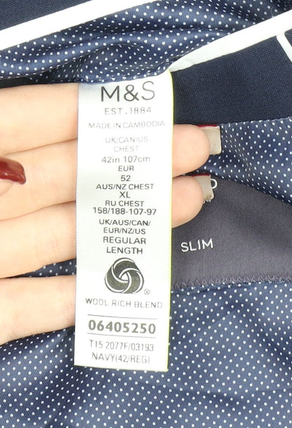 Marks and Spencer Men's Blue Slim Fit Blazer Jacket 42 Chest XL