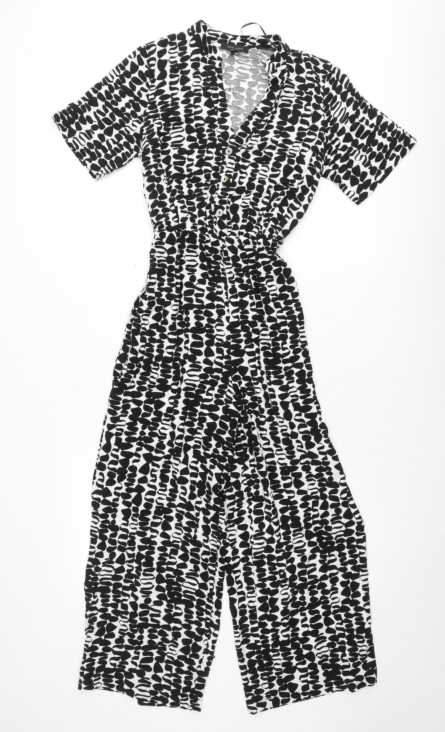 New Look Womens Black White Jumpsuit UK 8 V-Neck Short Sleeve