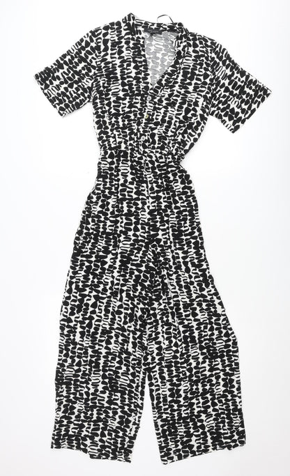 New Look Womens Black White Jumpsuit UK 8 V-Neck Short Sleeve