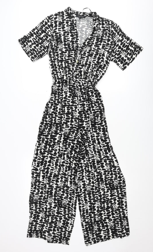 New Look Womens Black White Jumpsuit UK 8 V-Neck Short Sleeve