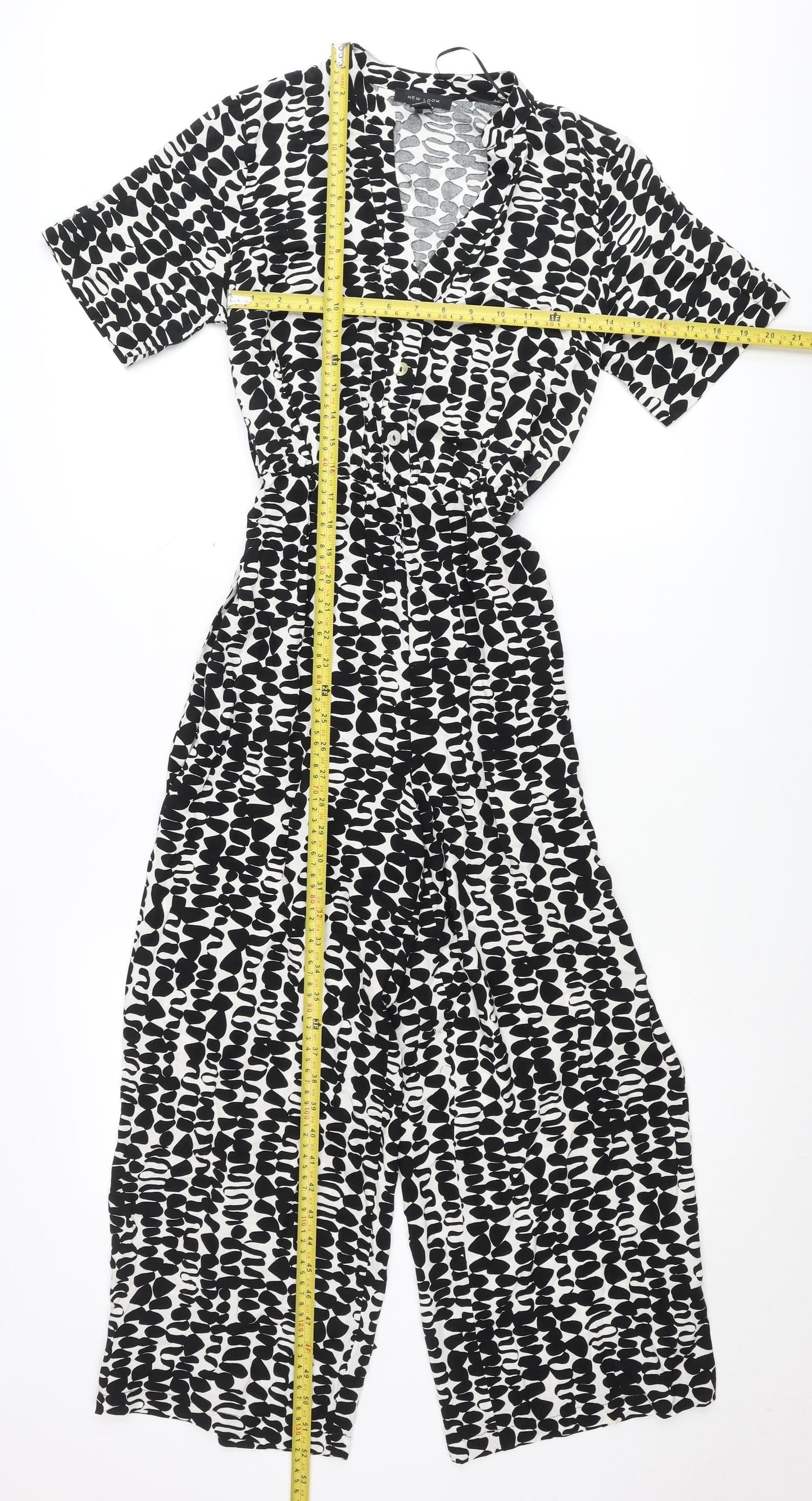New Look Womens Black White Jumpsuit UK 8 V-Neck Short Sleeve