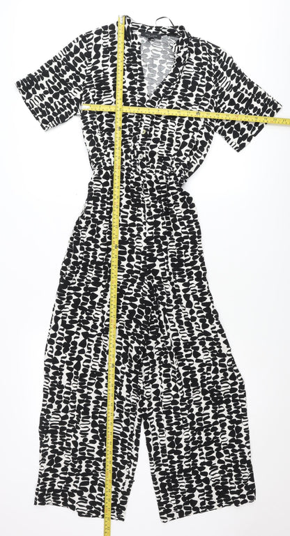 New Look Womens Black White Jumpsuit UK 8 V-Neck Short Sleeve