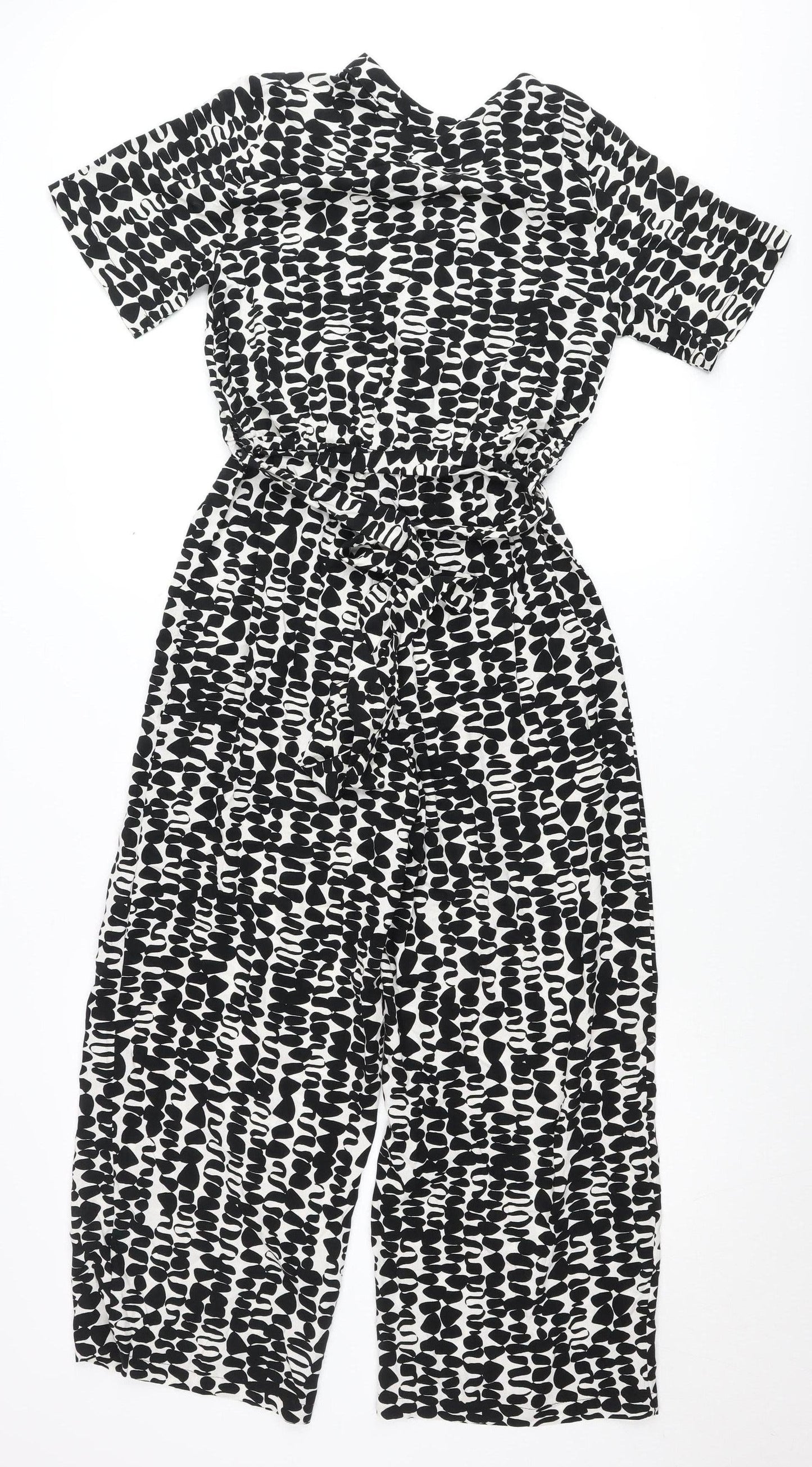 New Look Womens Black White Jumpsuit UK 8 V-Neck Short Sleeve