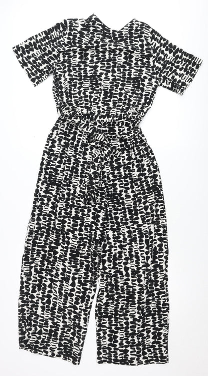 New Look Womens Black White Jumpsuit UK 8 V-Neck Short Sleeve