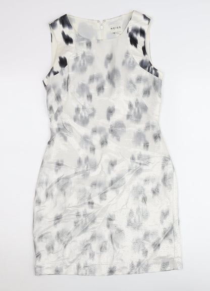 Reiss Women’s Grey Animal Print Sheath Dress Size 8 Sleeveless Knee Length