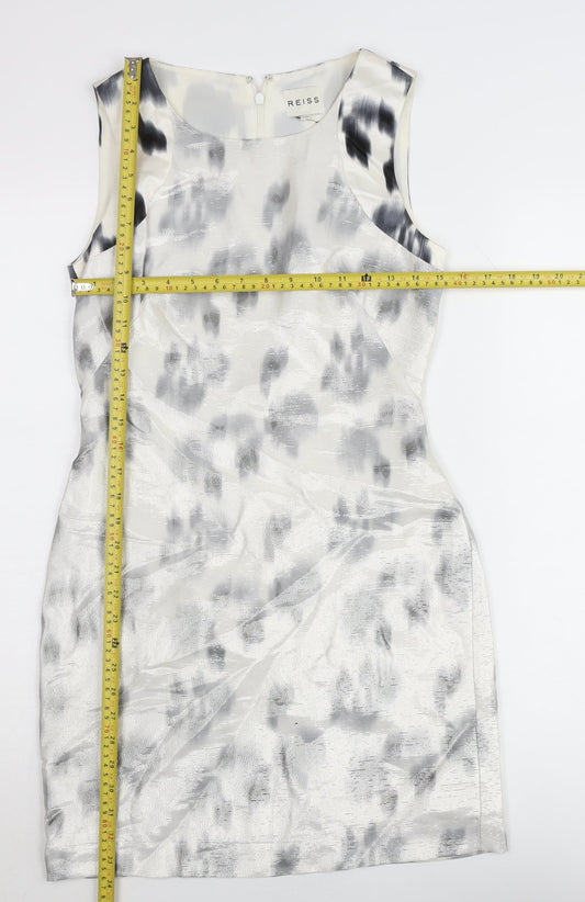 Reiss Women’s Grey Animal Print Sheath Dress Size 8 Sleeveless Knee Length