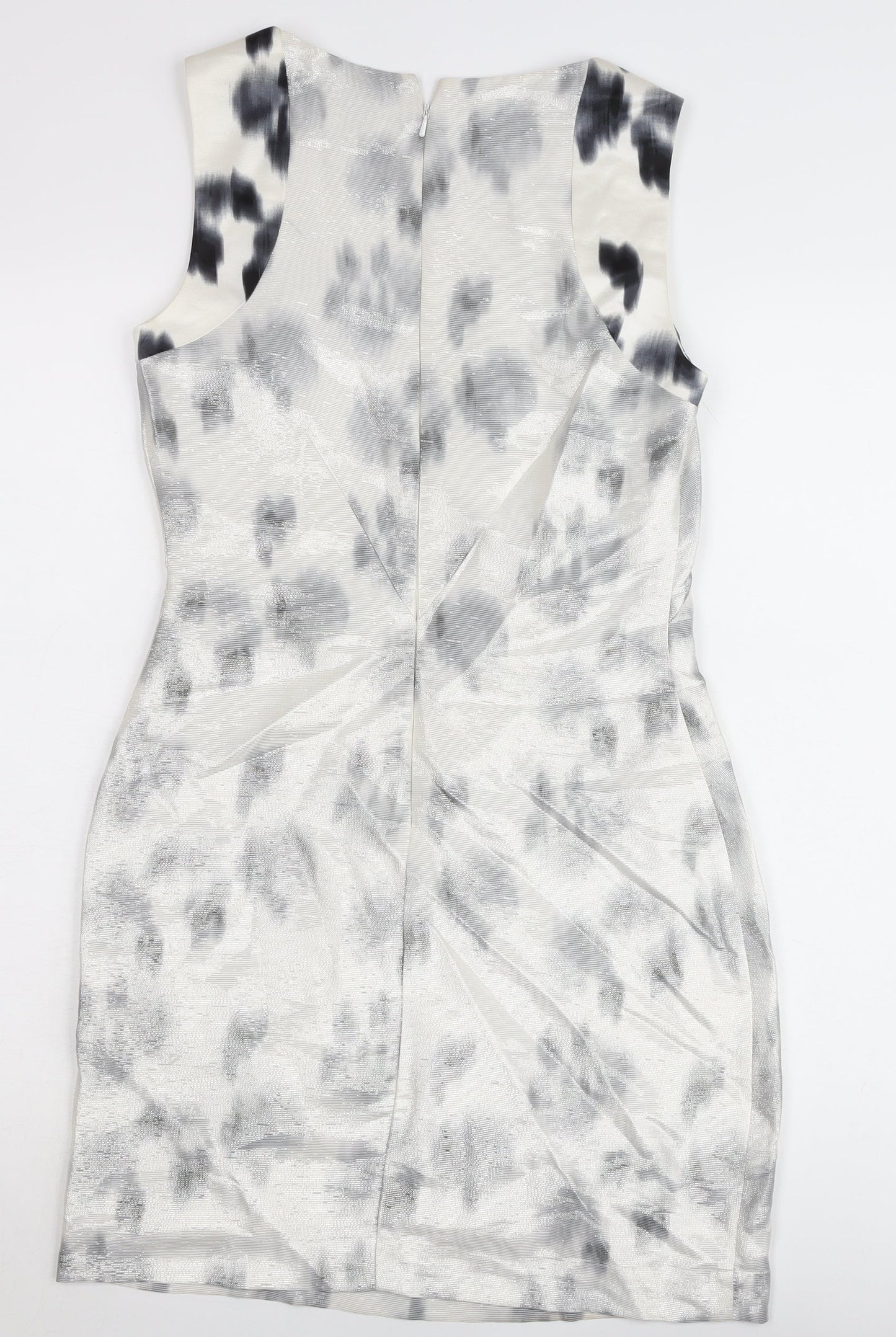 Reiss Women’s Grey Animal Print Sheath Dress Size 8 Sleeveless Knee Length