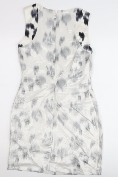 Reiss Women’s Grey Animal Print Sheath Dress Size 8 Sleeveless Knee Length