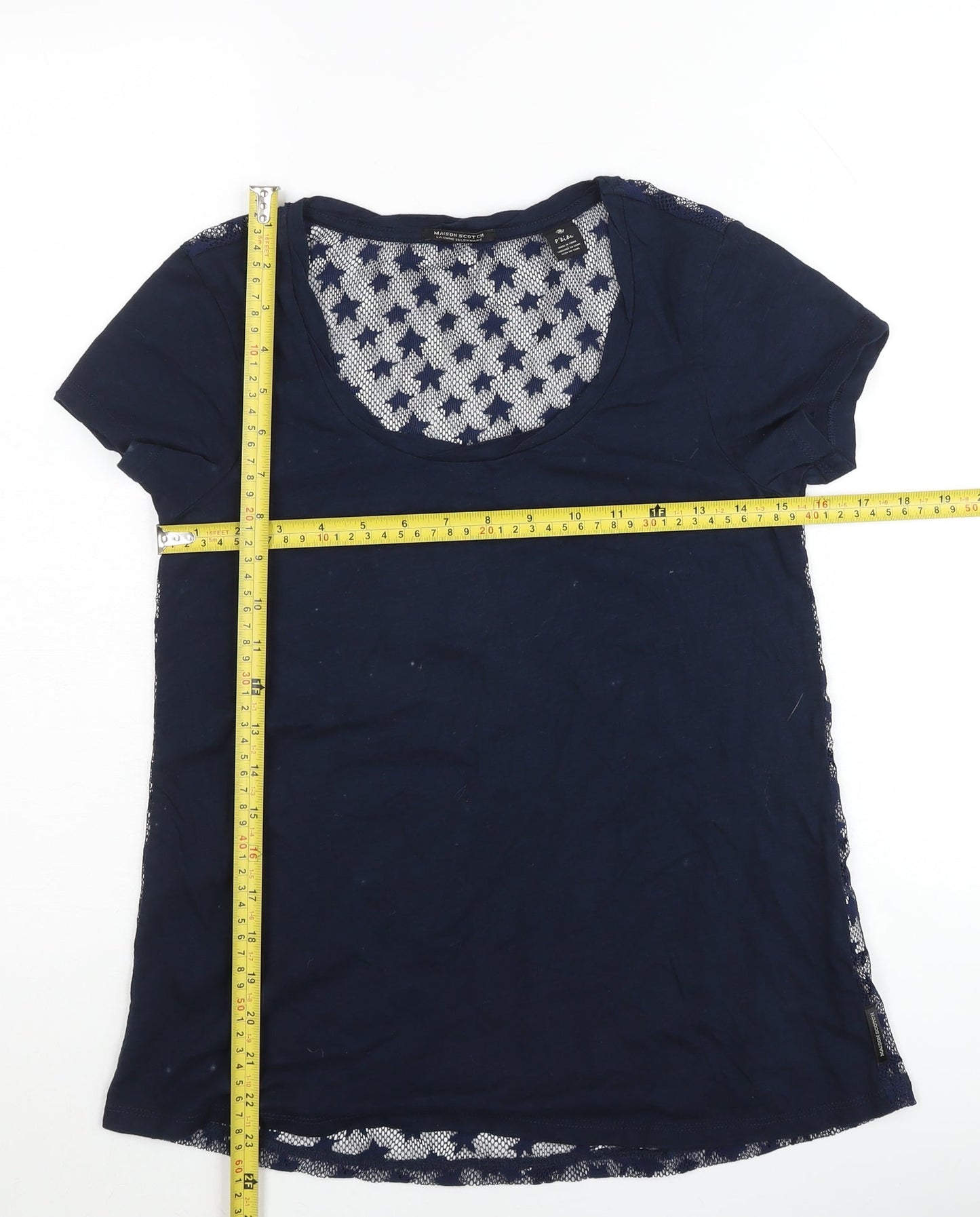 Maison Scotch Womens Blue Lace Back T-Shirt Size L Casual