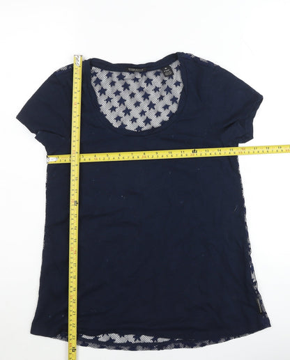 Maison Scotch Womens Blue Lace Back T-Shirt Size L Casual