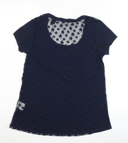 Maison Scotch Womens Blue Lace Back T-Shirt Size L Casual