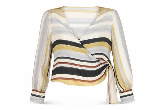 Zara Womens Multicoloured Striped Wrap Blouse Size M Long Sleeve
