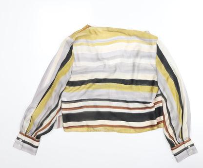Zara Womens Multicoloured Striped Wrap Blouse Size M Long Sleeve