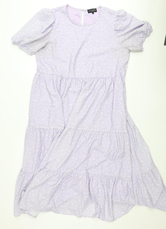 In The Style Women’s Purple Floral Midi Skater Dress Size 14