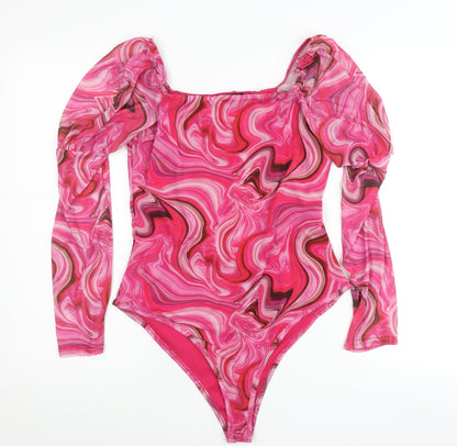 Quiz Women’s Multicoloured Bodysuit Size 10 Puff Sleeve Party Top