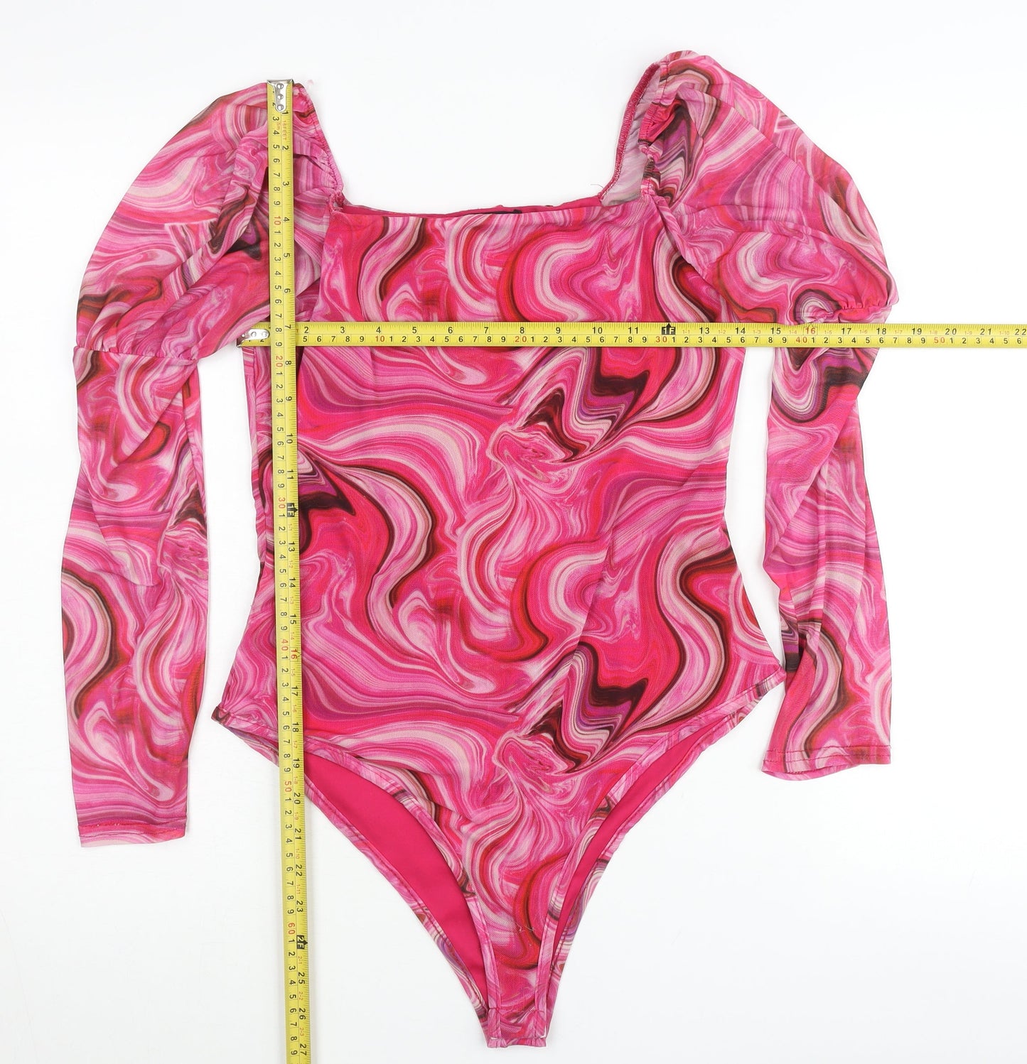 Quiz Women’s Multicoloured Bodysuit Size 10 Puff Sleeve Party Top