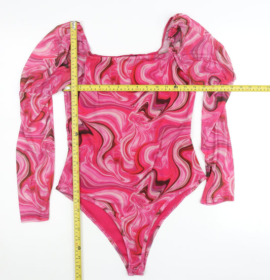 Quiz Women’s Multicoloured Bodysuit Size 10 Puff Sleeve Party Top