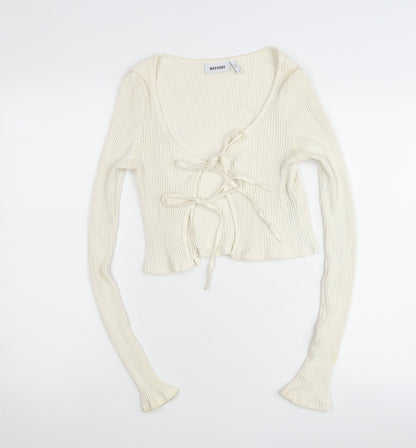Weekday Womens Ivory Ribbed Cropped Tie Blouse Small