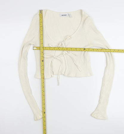 Weekday Womens Ivory Ribbed Cropped Tie Blouse Small