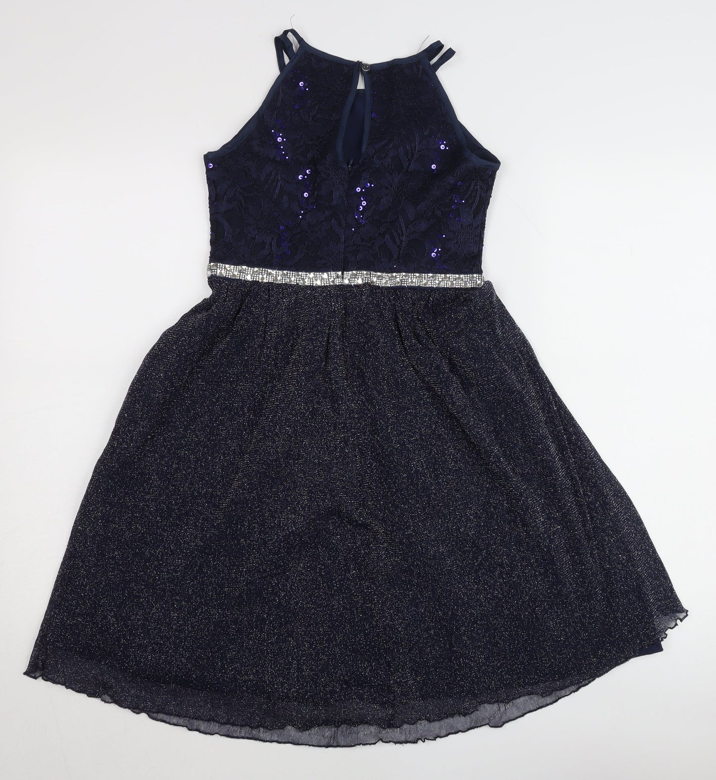 iEFiEL Teens Blue Sequin Fit & Flare Halter Cocktail Dress Size 10