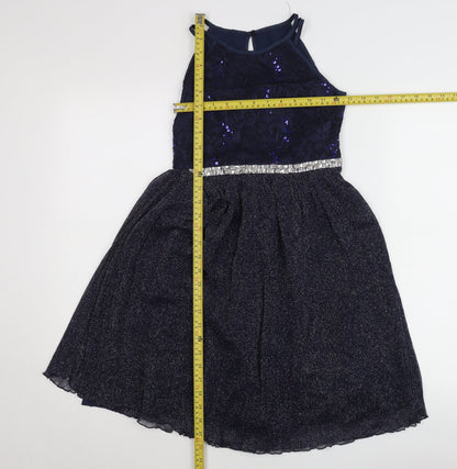 iEFiEL Teens Blue Sequin Fit & Flare Halter Cocktail Dress Size 10