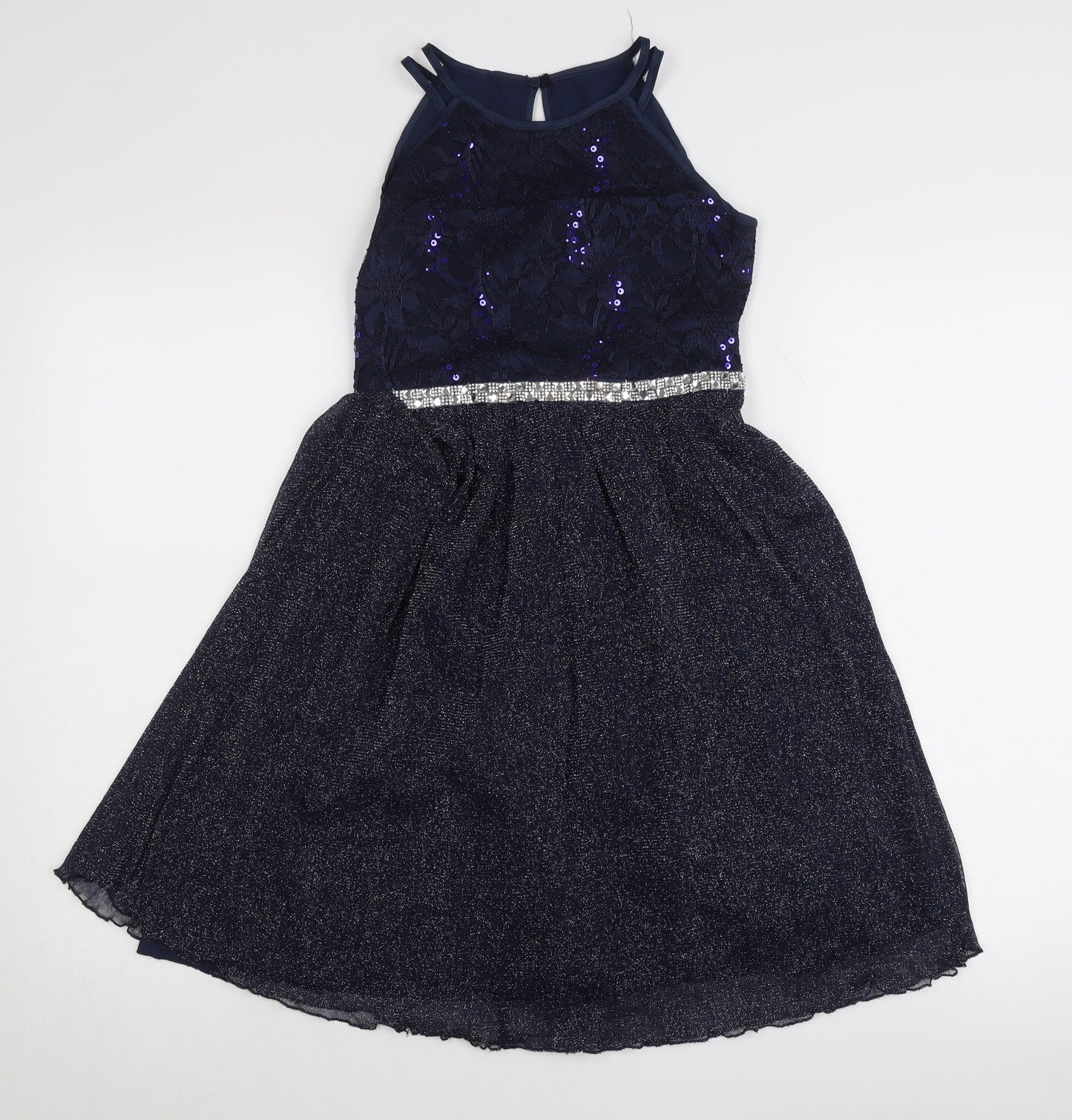 iEFiEL Teens Blue Sequin Fit & Flare Halter Cocktail Dress Size 10