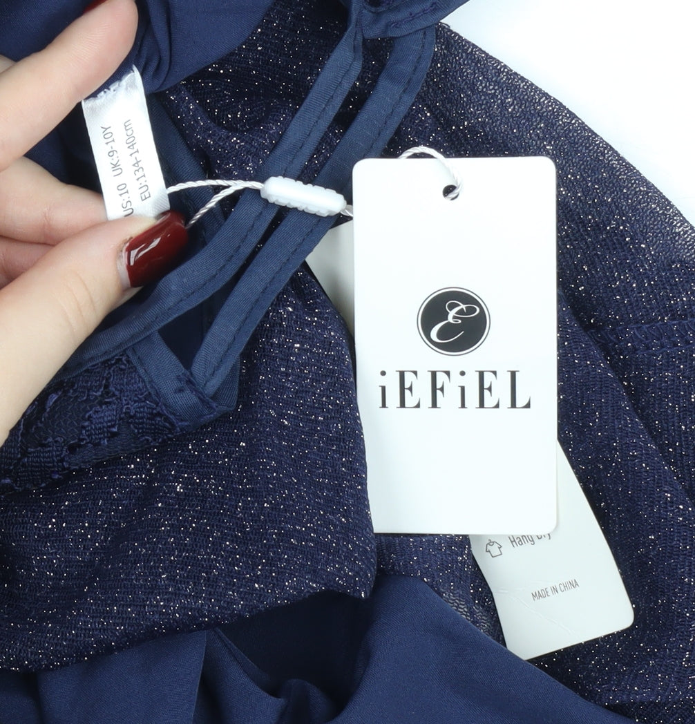 iEFiEL Teens Blue Sequin Fit & Flare Halter Cocktail Dress Size 10