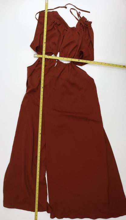 Cider Women Brown XL Sleeveless Wide-Leg Halter Jumpsuit