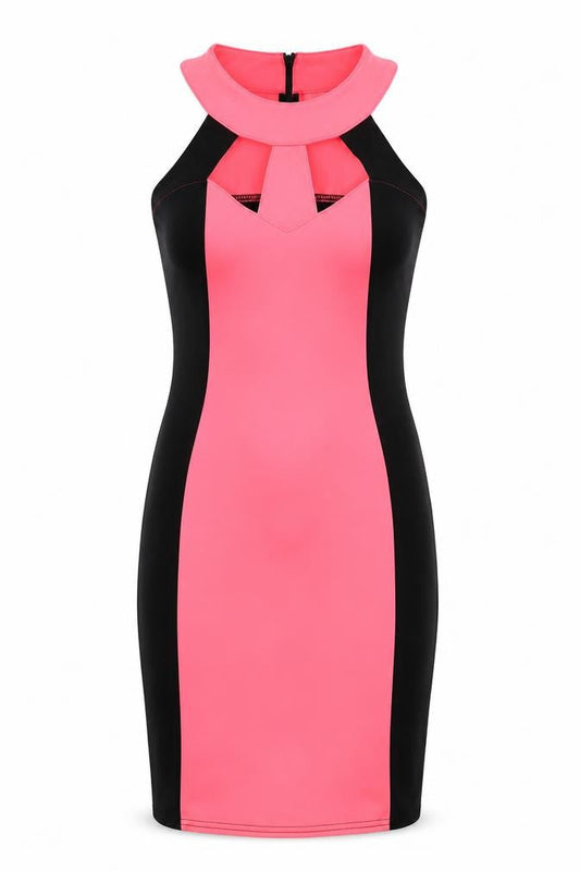 Be Beau Womens Pink Black Bodycon Knee Length Halter Dress Size 8