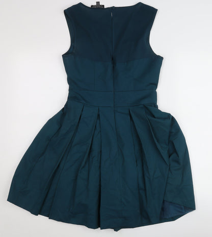 Warehouse Women’s Blue Fit & Flare Pleated Dress UK 10 Sleeveless Party