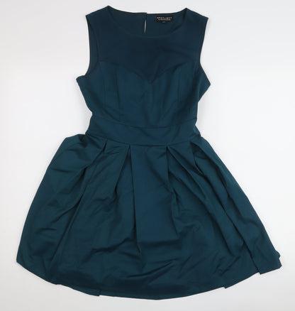 Warehouse Women’s Blue Fit & Flare Pleated Dress UK 10 Sleeveless Party