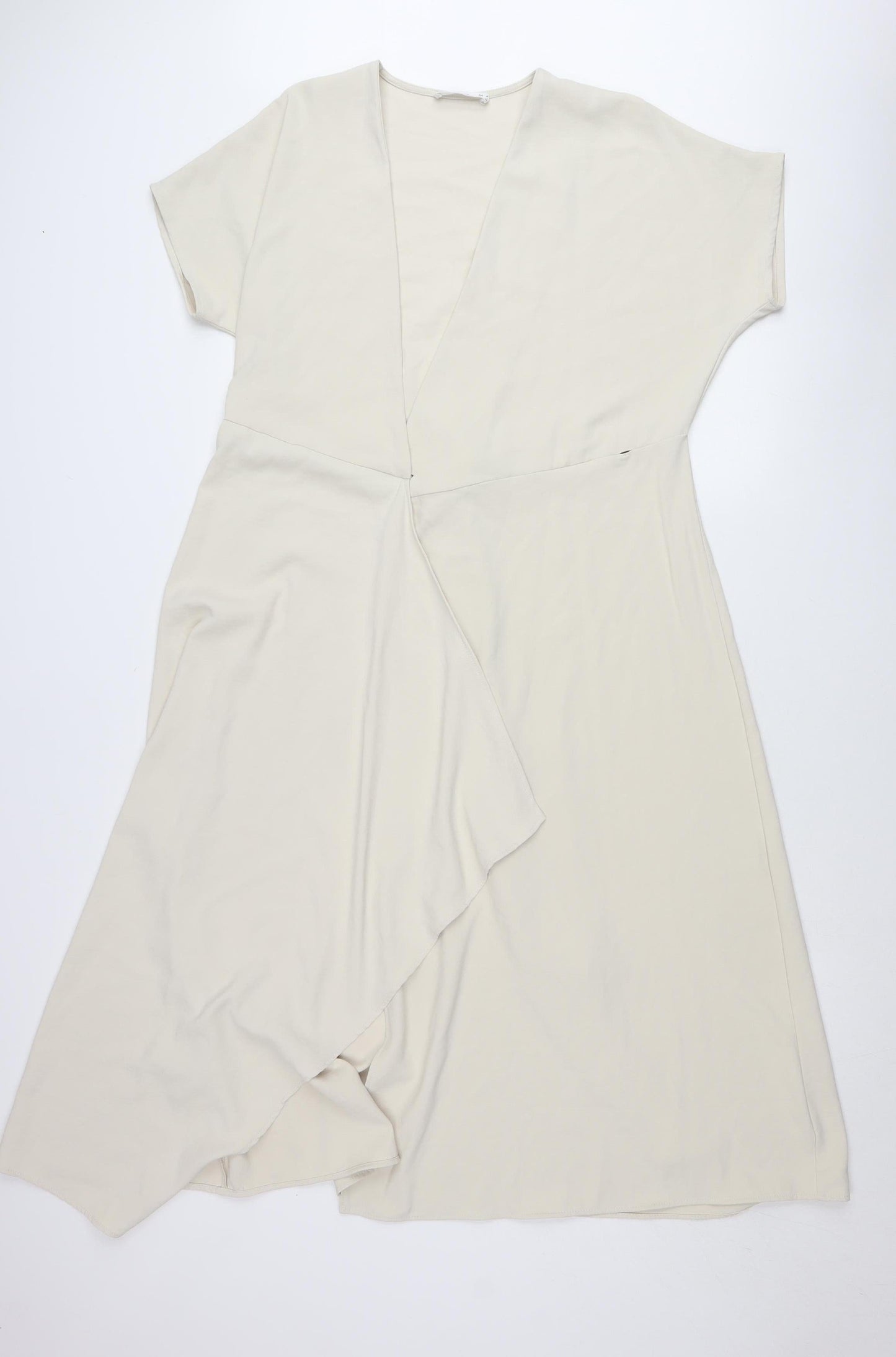 MNG Women’s Beige XS Wrap Midi Dress Short Sleeve V-Neck