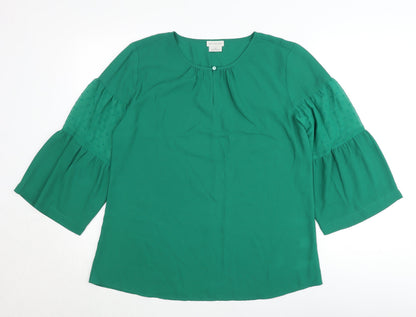Van Heusen Womens Green Blouse Medium 3/4 Sleeve Bell Tunic Top