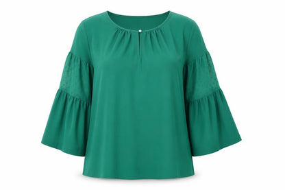 Van Heusen Womens Green Blouse Medium 3/4 Sleeve Bell Tunic Top
