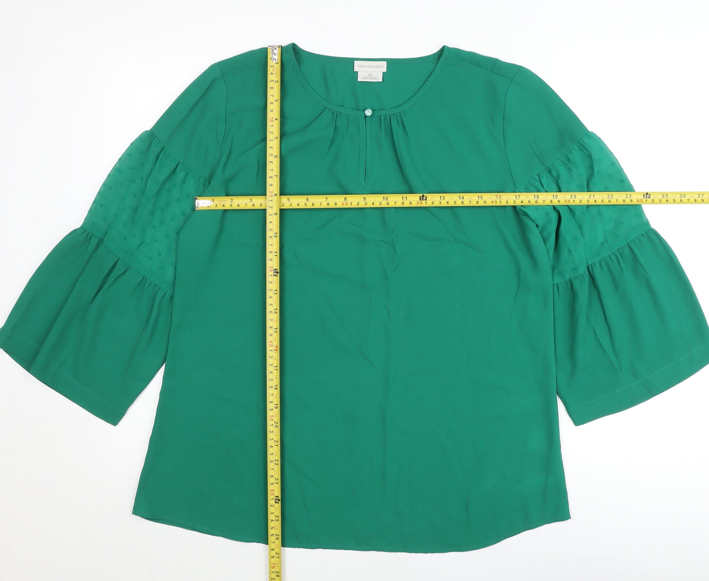 Van Heusen Womens Green Blouse Medium 3/4 Sleeve Bell Tunic Top