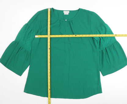 Van Heusen Womens Green Blouse Medium 3/4 Sleeve Bell Tunic Top
