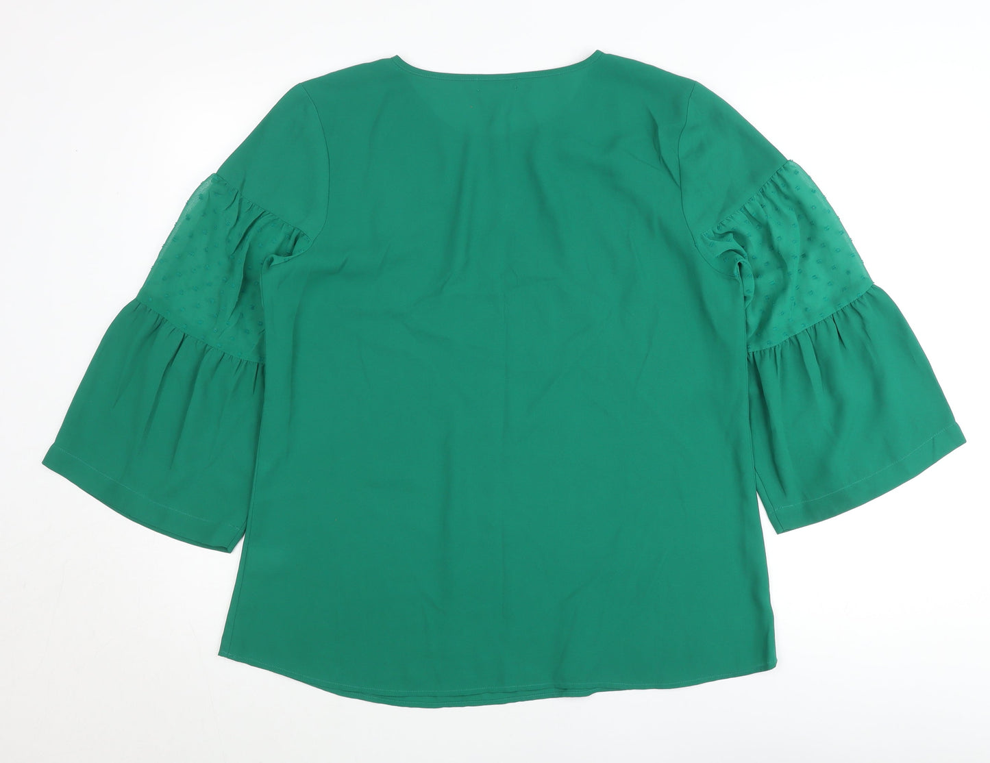 Van Heusen Womens Green Blouse Medium 3/4 Sleeve Bell Tunic Top