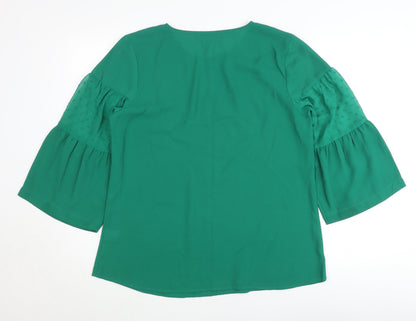 Van Heusen Womens Green Blouse Medium 3/4 Sleeve Bell Tunic Top