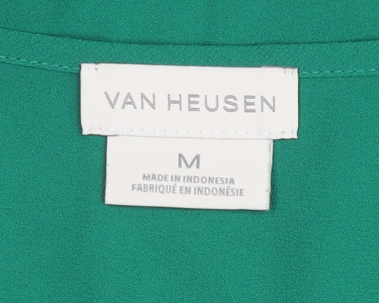 Van Heusen Womens Green Blouse Medium 3/4 Sleeve Bell Tunic Top