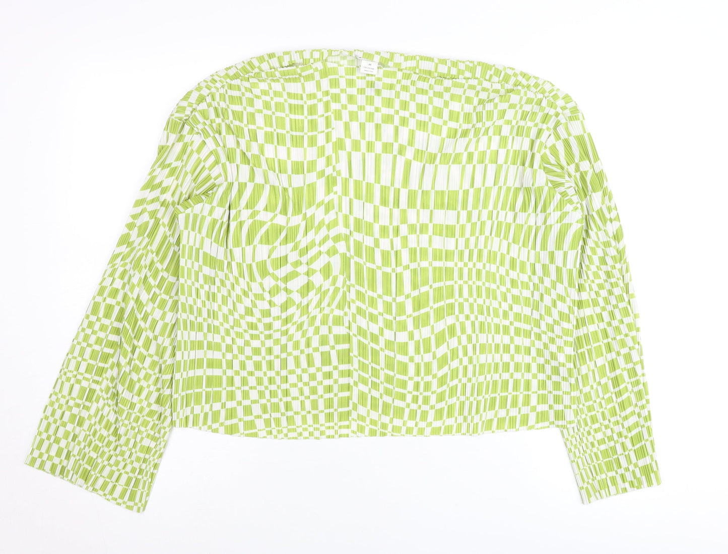 Monki Women’s Green Check Blouse Size M Long Sleeve Tunic Top